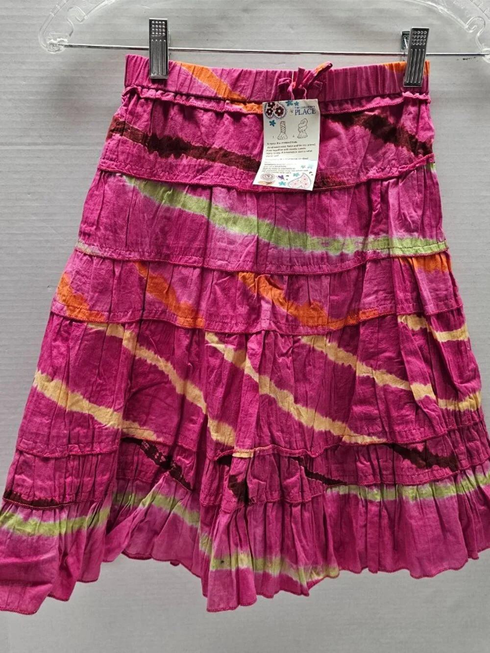 New The Childrens Place Girls Tie-Dye Tiered Skirt Multi Pink Ruffle Layered 8